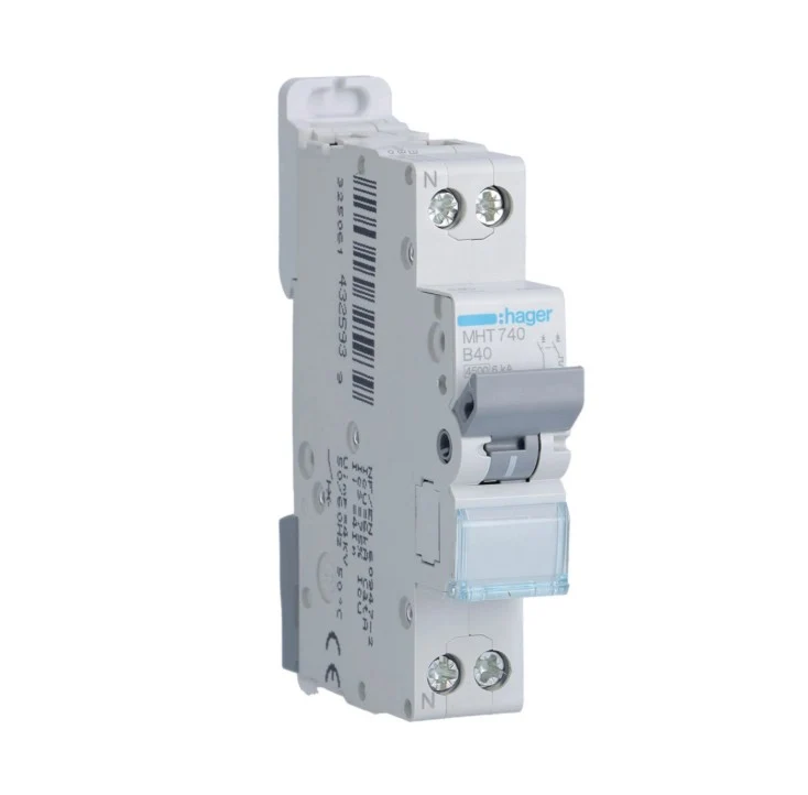 Disjoncteur 1P+N 4.5/6kA courbe B 40A 1 module HAGER MHT740