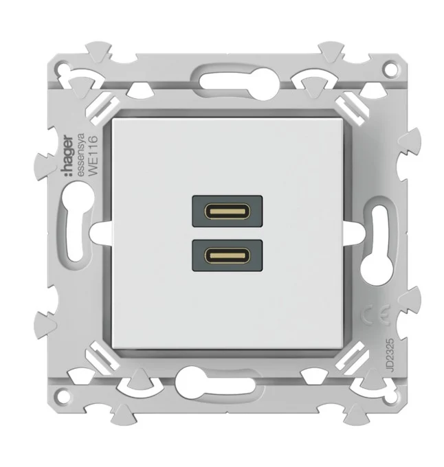 Chargeur essensya double USB C+C 20W pure - Hager WE116