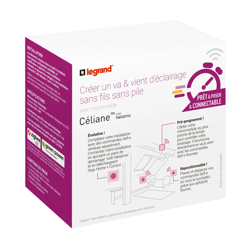 Prêt-à-Poser Céliane créer un va-et-vient, micromodule+2cdes Self-e - Blanc LEGRAND CB5405