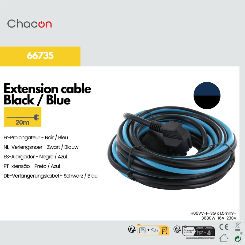 Extension cable - black / blue - 20m
