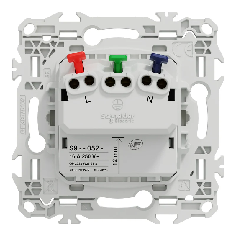 SCHNEIDER Odace - prise de courant 2P+T affleurante blanc craie - S920052