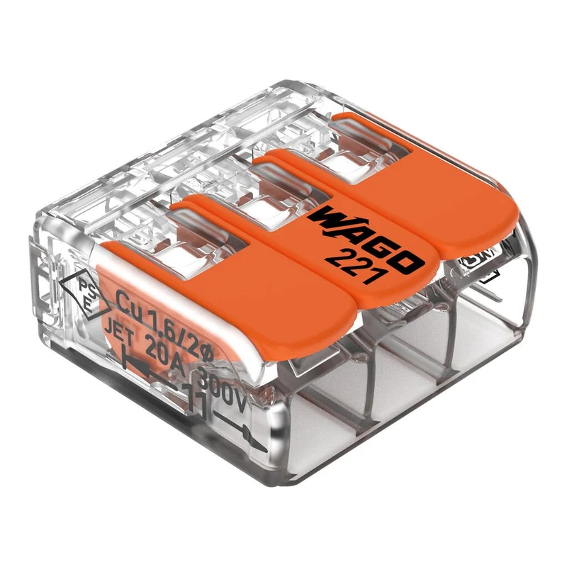 WAGO 50 bornes de connexion rapide à levier - 3 entrées pour fils souples et rigides - 221-413