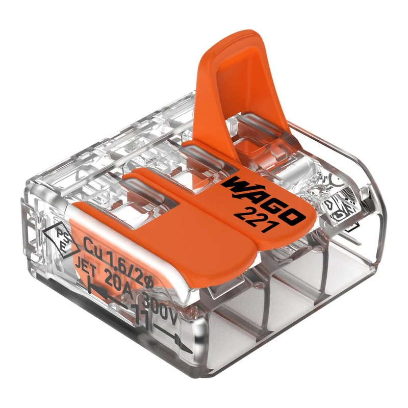 WAGO 50 bornes de connexion rapide à levier - 3 entrées pour fils souples et rigides - 221-413