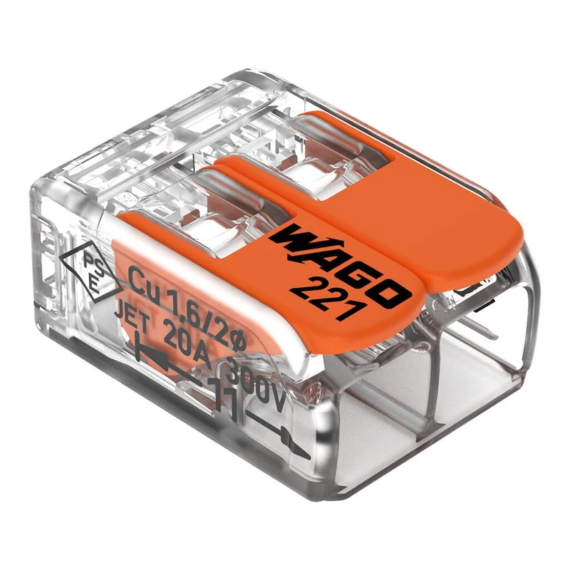WAGO 100 bornes de connexion rapide à levier - 2 entrées pour fils souples et rigides - 221-412