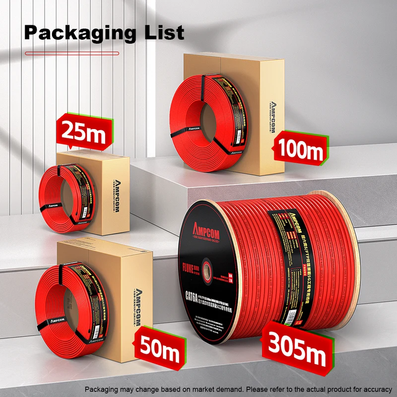AMPCOM Cat6A Bulk Network Cable, 0.58±0.01mm Pure Copper Solid Wire, 500MHz, S/FTP, Gray LSZH Sheath, 1000ft (305m) / Reel