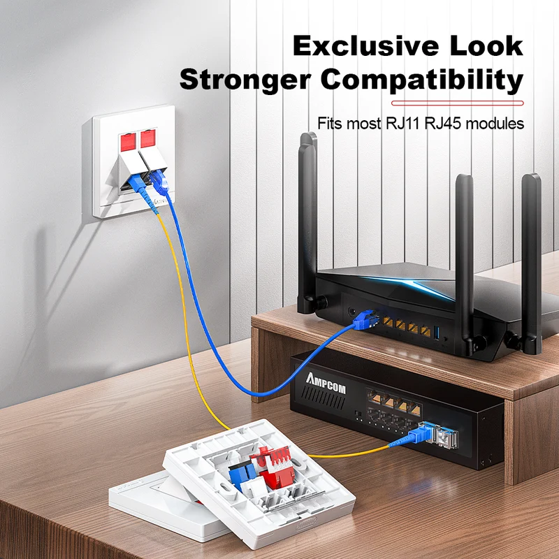 AMPCOM X86 Network Faceplate, PC+ABS Full-screen Housing With Dual-color Label, Compatible With Keystone Module and Fiber Optic Adapter