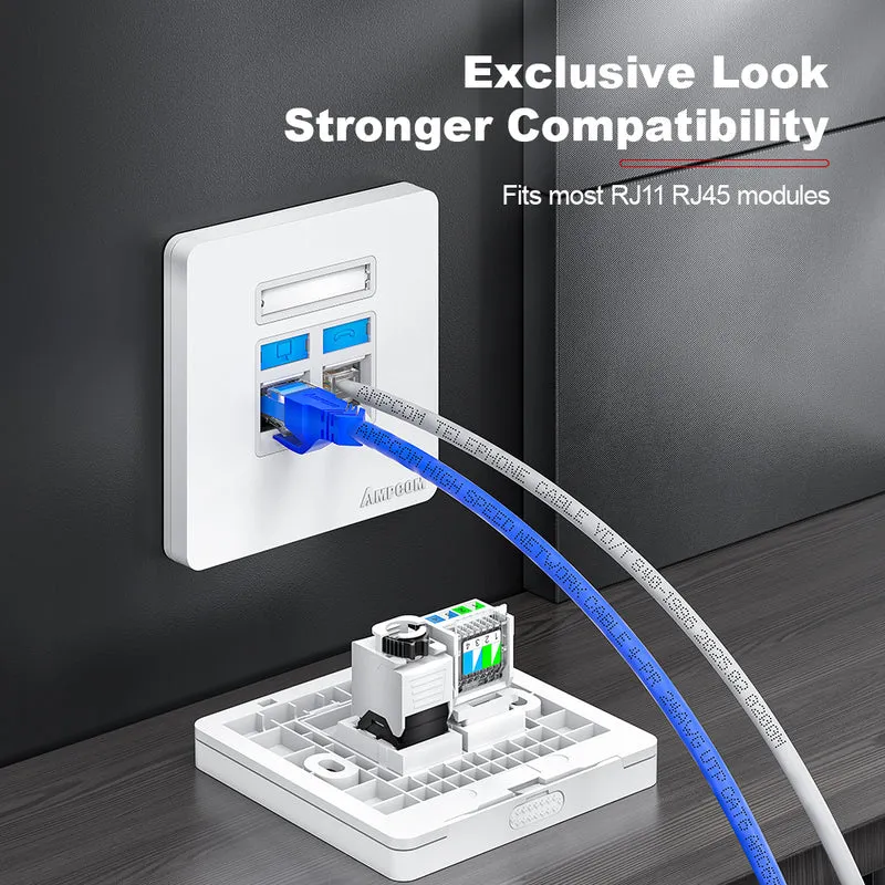 AMPCOM P86 Network Faceplate, PC+ABS Full-screen Housing With ID Bar and Dual-color Label, Keystone Module Compatible