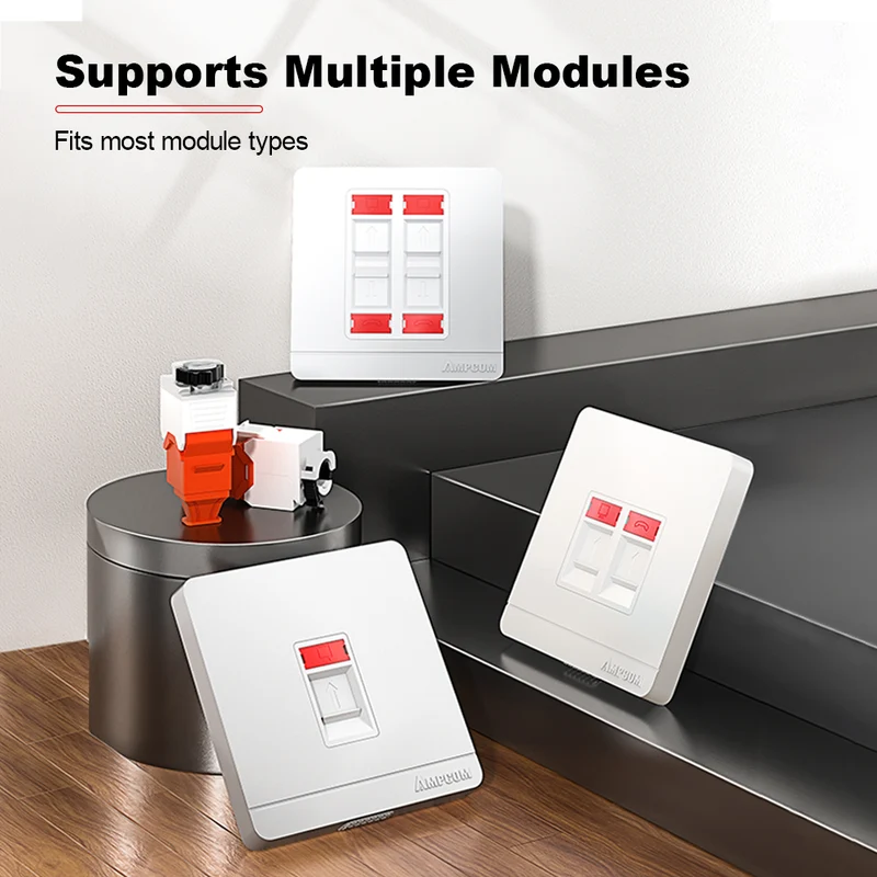 AMPCOM A86 Network Faceplate, PC+ABS Full-screen Housing With Dual-color Label, Keystone Module Compatible