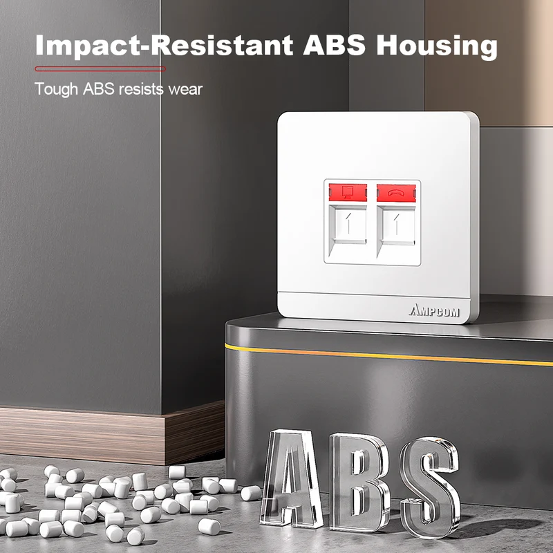 AMPCOM A86 Network Faceplate, PC+ABS Full-screen Housing With Dual-color Label, Keystone Module Compatible