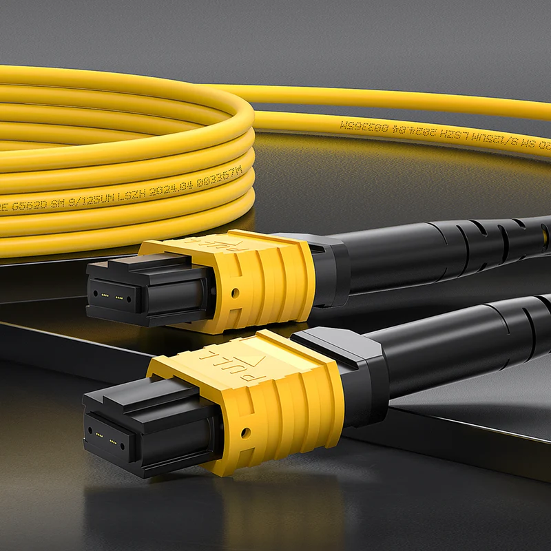 AMPCOM MPO-8 Trunk Cable, MPO-8 APC (Female) to MPO-8 APC (Female), 8 Fibers, OS2 9/125μm, LSZH/Riser, 0.35dB Max, Yellow
