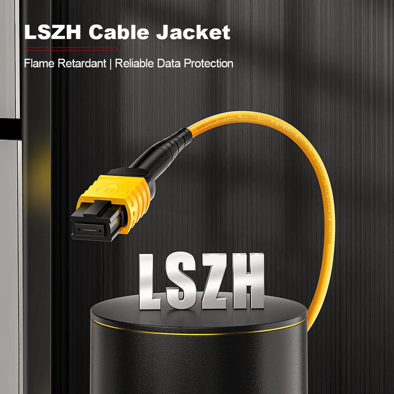 AMPCOM MPO-24 Trunk Cable, MPO-24 APC (Female) to MPO-24 APC (Female), 24 Fibers, OS2 9/125μm, LSZH/Riser, 0.35dB Max, Yellow