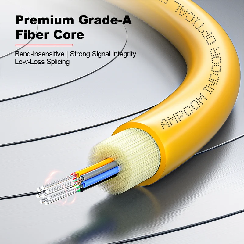 AMPCOM MPO-12 Trunk Cable, MPO-12 APC (Female) to MPO-12 APC (Female), 12 Fibers, OS2 9/125μm, LSZH/Riser, 0.35dB Max, Yellow