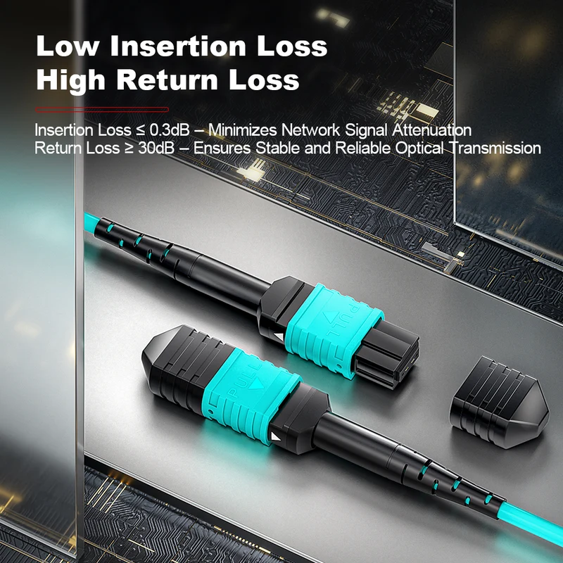 AMPCOM MPO-8 Jumper, Multimode OM3 50/125µm 8 Fibers Optic Cable, MPO APC (Female) to MPO APC (Female), Aqua LSZH Jacket