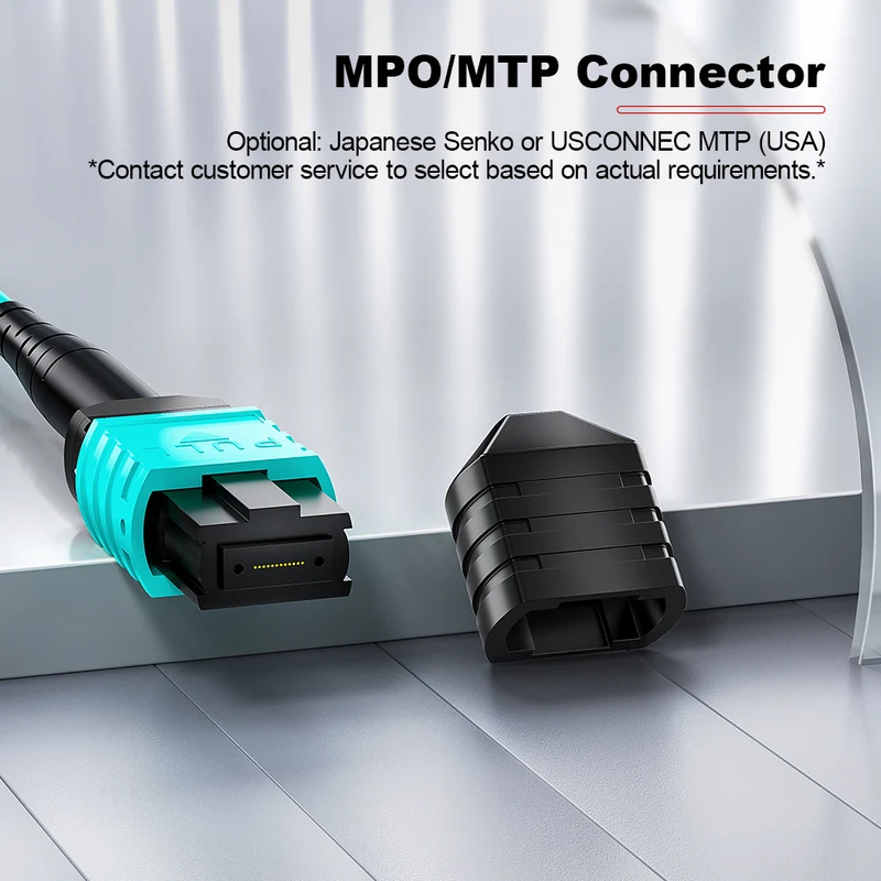 AMPCOM MPO-24 Jumper, Multimode OM3 50/125µm 24 Fibers Optic Cable, MPO APC (Female) to MPO APC (Female), Aqua LSZH Jacket