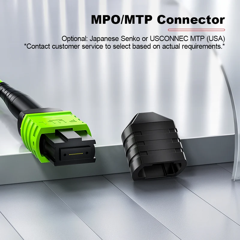 AMPCOM MPO-24 Jumper, Multimode OM5 50/125µm 24 Fibers Optic Cable, MPO APC (Female) to MPO APC (Female), Green LSZH Jacket