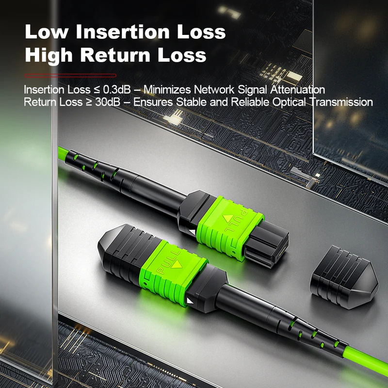 AMPCOM MPO-24 Jumper, Multimode OM5 50/125µm 24 Fibers Optic Cable, MPO APC (Female) to MPO APC (Female), Green LSZH Jacket