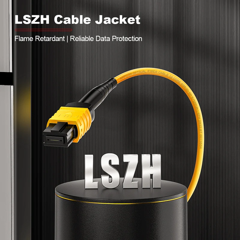 AMPCOM MPO-8 Harness, Single Mode (OS2 9/125μm) 8 Fibers Optic Cable, MPO APC (Female) to 4 x LC APC Duplex, Yellow LSZH Jacket