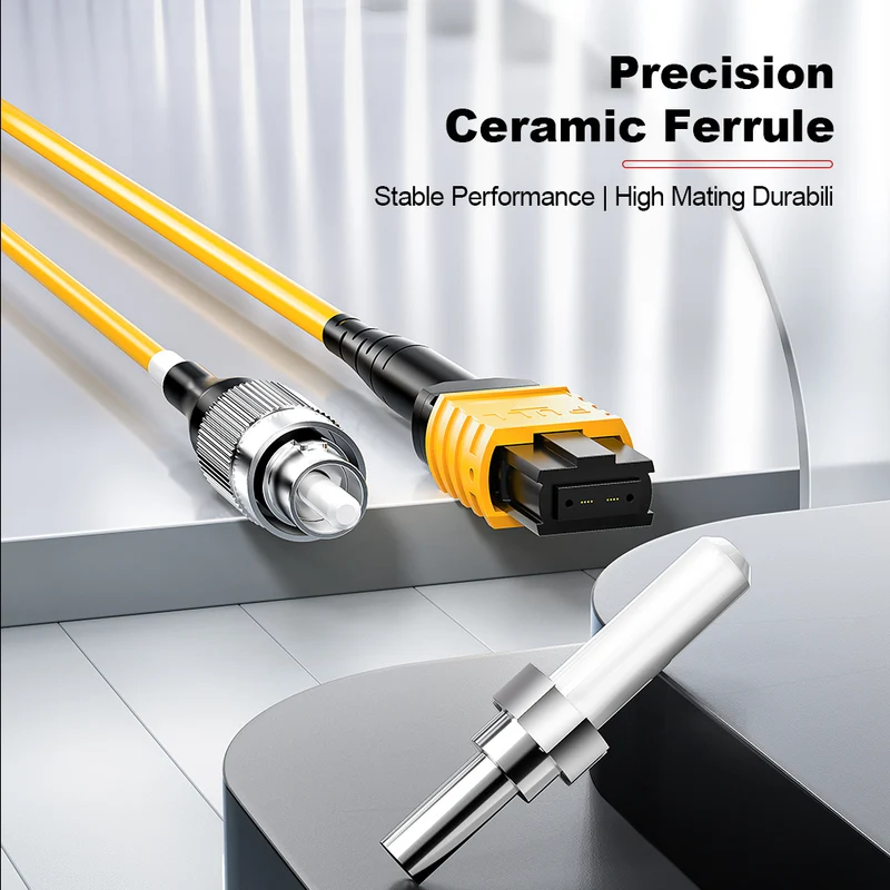 AMPCOM MPO-8 Harness, Single Mode (OS2 9/125μm) 8 Fibers Optic Cable, MPO APC (Female) to 8 x FC APC, Yellow LSZH Jacket