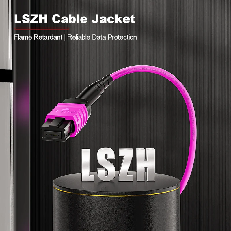AMPCOM MPO-8 Harness, Multimode OM4 50/125µm 8 Fibers Optic Cable, MPO APC (Female) to 8 x FC APC, Magenta LSZH Jacket