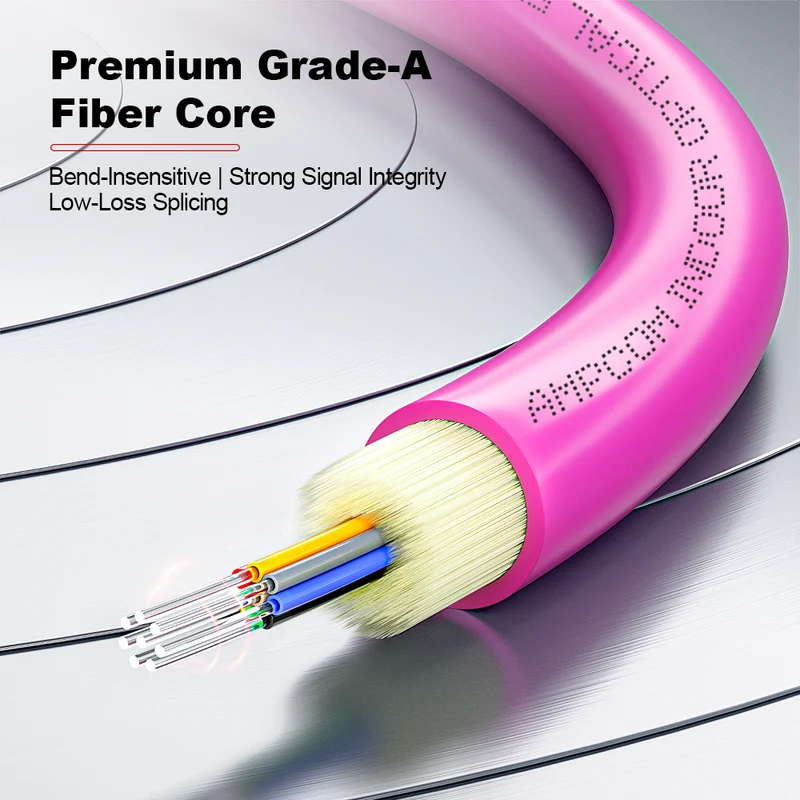 AMPCOM MPO-8 Harness, Multimode OM4 50/125µm 8 Fibers Optic Cable, MPO APC (Female) to 8 x FC APC, Magenta LSZH Jacket