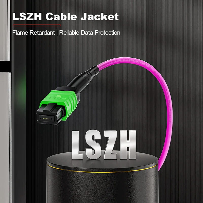 AMPCOM MPO Trunk Cable, MPO-12 APC (Female) to MPO-12 APC (Female), 12 Fibers, Multimode (OM4), LSZH/Riser, 0.35dB Max, Magenta
