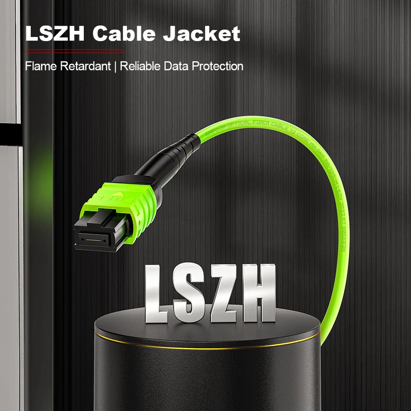 AMPCOM MPO-12 Harness, Multimode OM5 50/125µm 12 Fibers Optic Cable, MPO APC (Female) to 6 x LC APC Duplex, Green LSZH Jacket