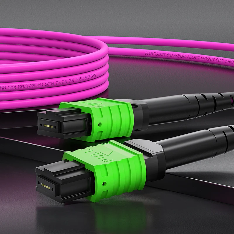 AMPCOM MPO Trunk Cable, MPO-24 APC (Female) to MPO-24 APC (Female), 24 Fibers, Multimode (OM4), LSZH/Riser, 0.35dB Max, Magenta