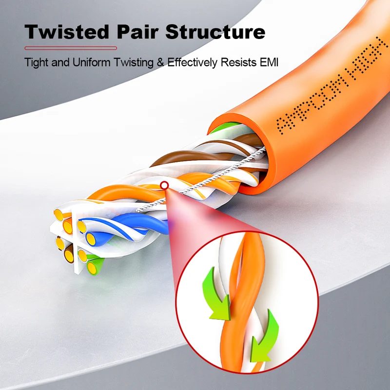 AMCPOM Cat6 Bulk Network Cable, 0.53±0.005mm Pure Copper Stranded Wire, 250MHz, Unshielded (UTP), Orange PVC Sheath, 1000ft (305m) / Reel