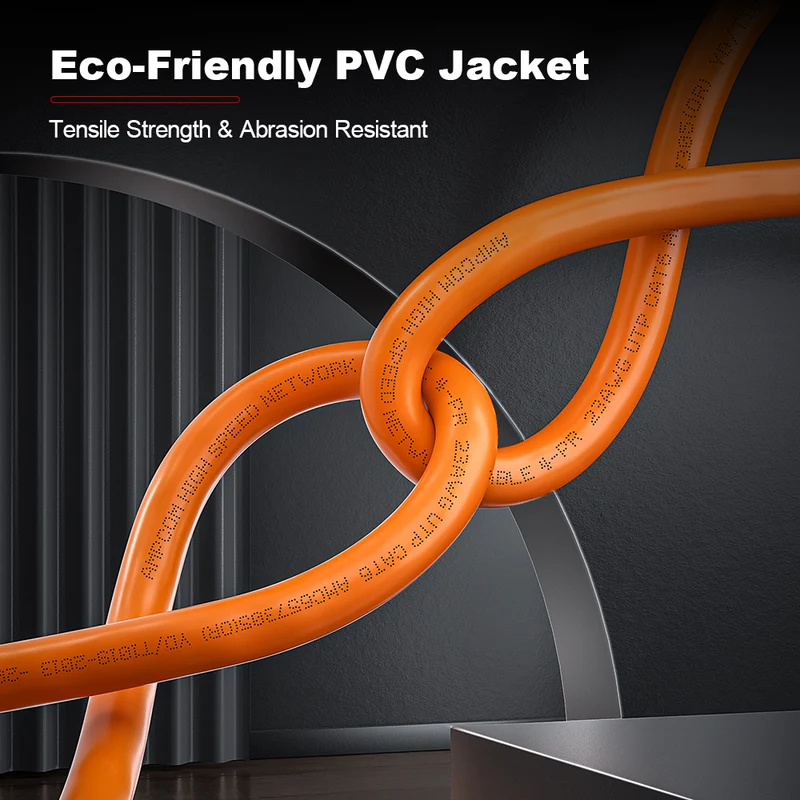 AMCPOM Cat6 Bulk Network Cable, 0.53±0.005mm Pure Copper Stranded Wire, 250MHz, Unshielded (UTP), Orange PVC Sheath, 1000ft (305m) / Reel