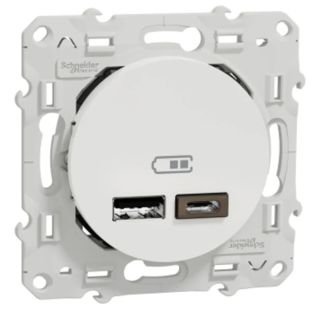Prise USB double - type A+C - Blanc - 5 Vcc - 2,4A odace Schneider Electric S520401