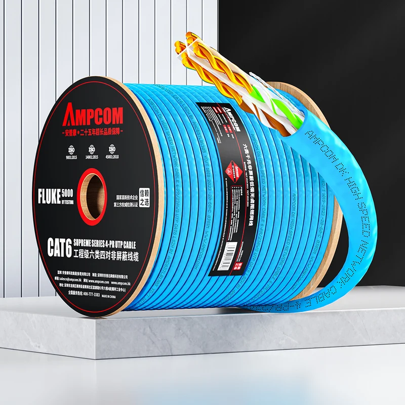 AMCPOM Cat6 LSZH Bulk Network Cable, 0.57±0.015mm Pure Copper Stranded Wire, 250MHz, Unshielded (UTP), B1 Grade Flame-Retardant Jacket, 1000ft (305m) / Reel