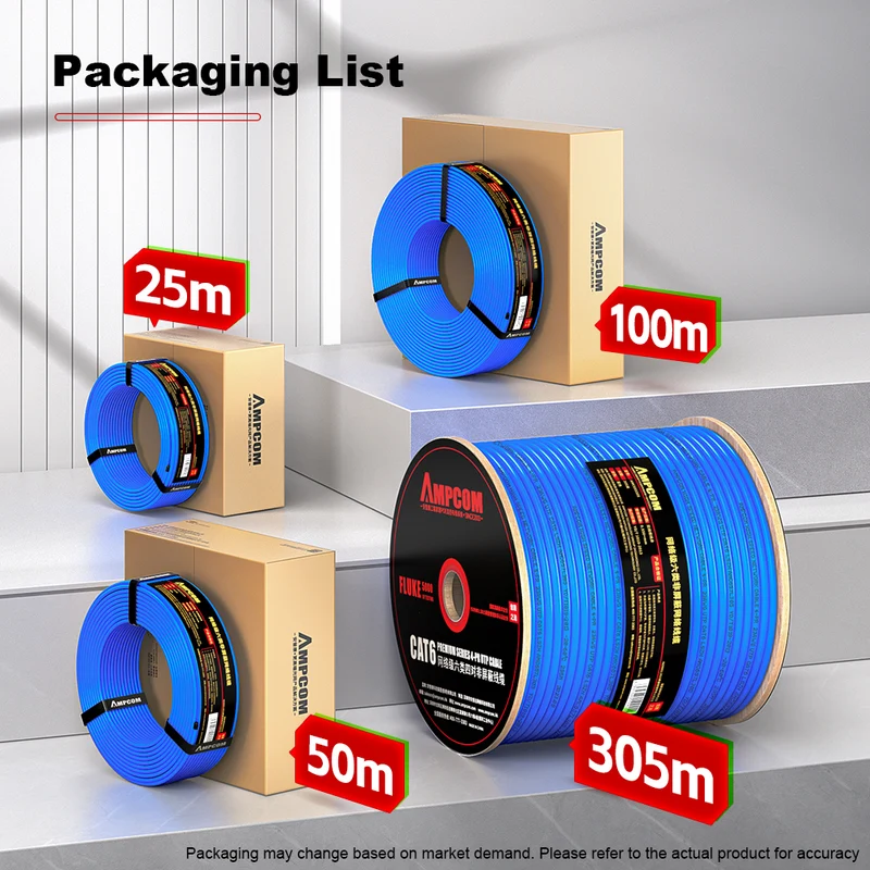 AMCPOM Cat6 Flame-Retardant Bulk Network Cable, 0.57±0.02mm Pure Copper Stranded Wire, 250MHz, Unshielded (UTP), Flame-Retardant Jacket, 1000ft (305m) / Reel