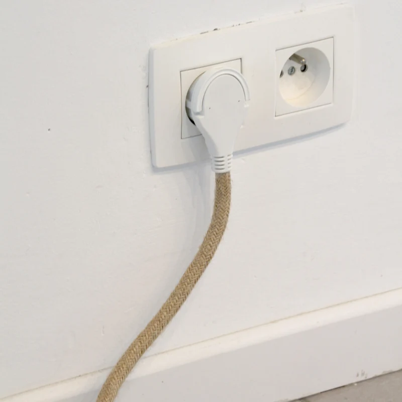 Linen textile extension cord - with white flat plug - 3m