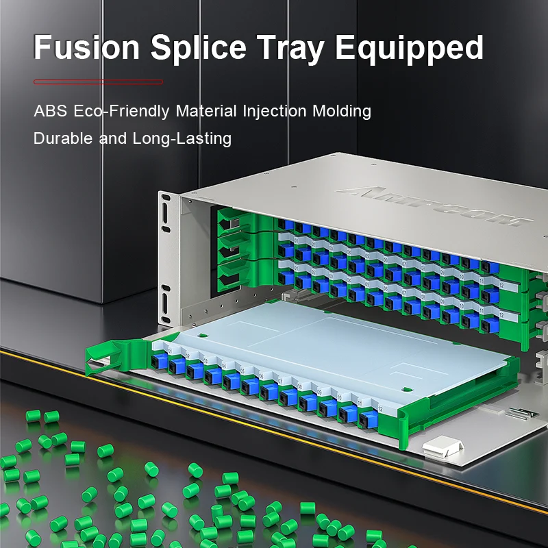 AMPCOM 144-Port Optical Distribution Frame (ODF), OM2 Singlemode Fiber Patch Panel with SC Couplers & Pigtails