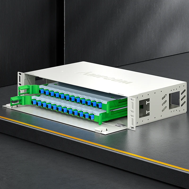 AMPCOM 144-Port Optical Distribution Frame (ODF), OM2 Singlemode Fiber Patch Panel with SC Couplers & Pigtails