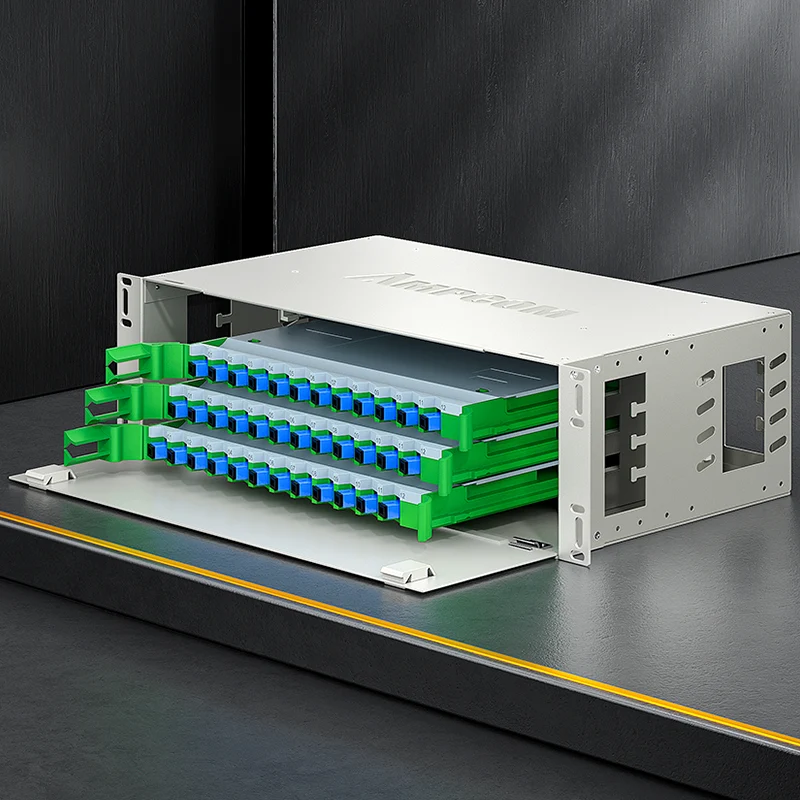 AMPCOM 144-Port Optical Distribution Frame (ODF), OM2 Singlemode Fiber Patch Panel with SC Couplers & Pigtails