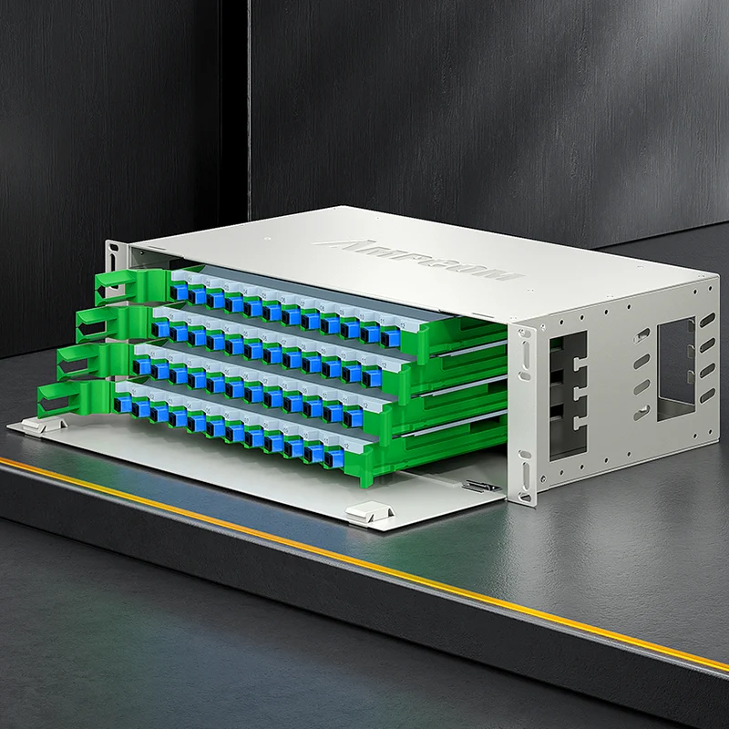 AMPCOM 144-Port Optical Distribution Frame (ODF), OM2 Singlemode Fiber Patch Panel with SC Couplers & Pigtails