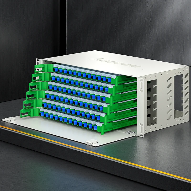AMPCOM 144-Port Optical Distribution Frame (ODF), OM2 Singlemode Fiber Patch Panel with SC Couplers & Pigtails