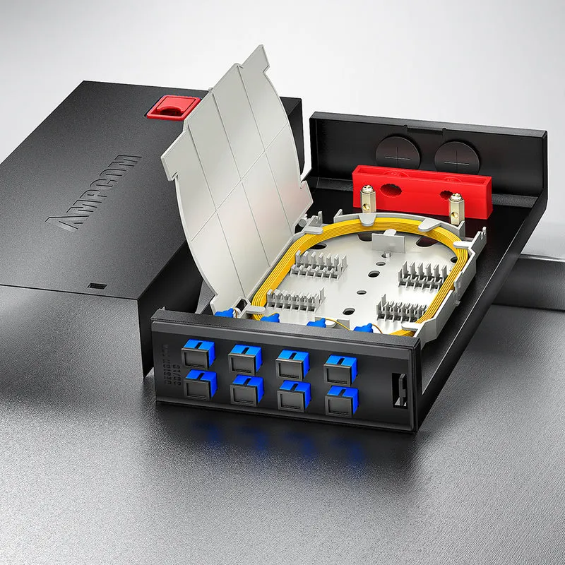 AMPCOM Desktop Fiber Optic Terminal Box, 8 Port SC Simplex, Single Mode, with Pigtails & Flanges