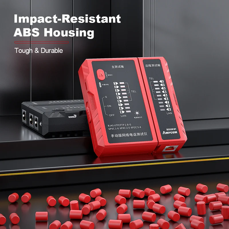 AMPCOM Network Cable Tester for RJ45 Ethernet & RJ11 Telephone Line Testing