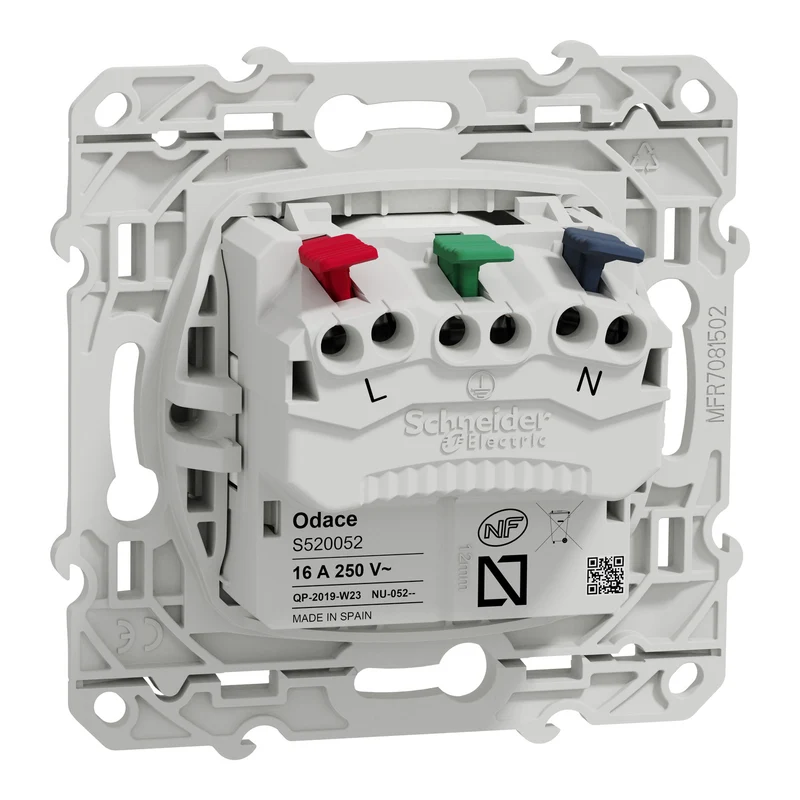 Schneider Odace prise de courant - 2P+T affleurante blanc - connexion rapide - S520052