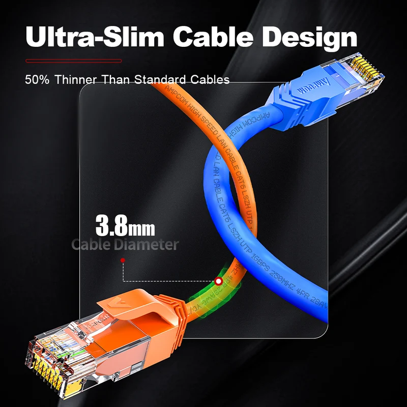 AMPCOM Cat6 28AWG UTP Patch Cable, Ultra-Slim, LSZH, for High-density Data Center Cabling