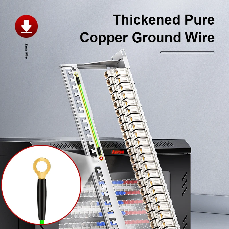 AMPCOM Coupler Patch Panel, 48-Port, 1RU, CAT6/CAT6a/CAT7 STP Pass-Through Tool-free termination Rackmount EDF