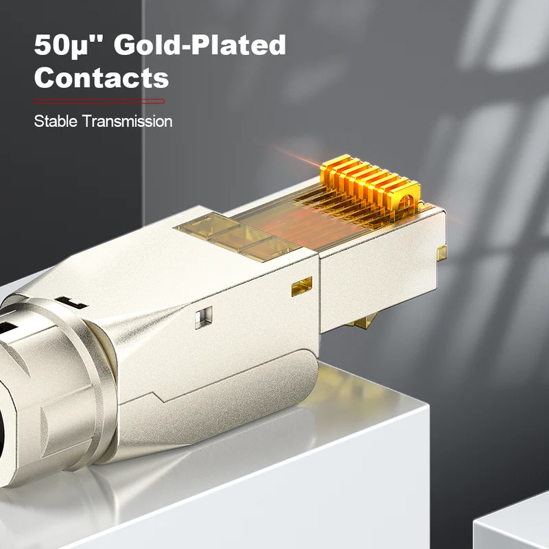 AMPCOM Cat6a Zinc-Alloy Shielded Tool-Free RJ45 Connector for 22-24 AWG Ethernet Cable