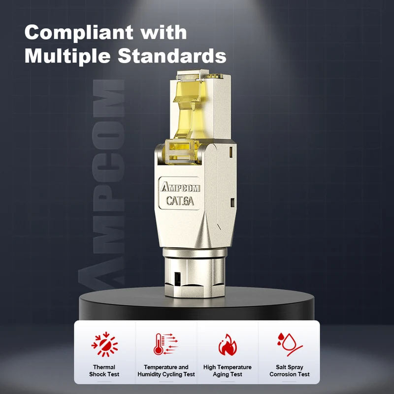 AMPCOM Cat6a Zinc-Alloy Shielded Tool-Free RJ45 Connector for 22-24 AWG Ethernet Cable