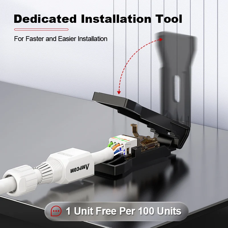 AMPCOM Cat6a Unshielded Tool-Free RJ45 Connector for 23-26 AWG Unshielded Ethernet Cable