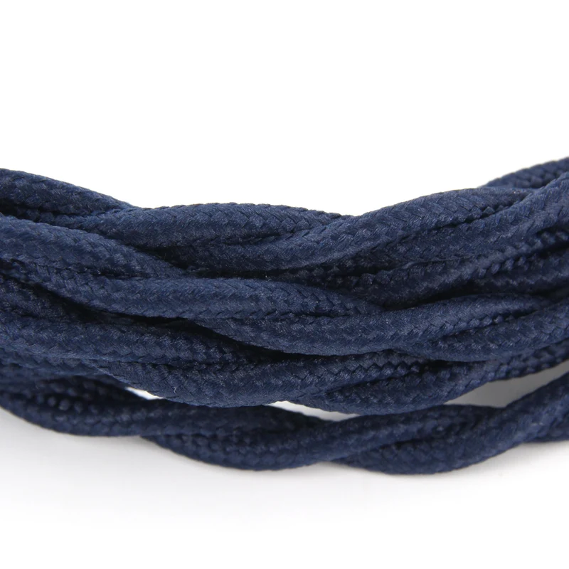 Twisted cotton fabric cable, natural navy blue - 3 m