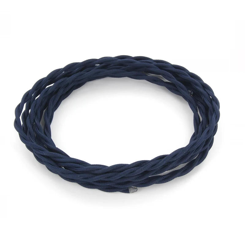 Twisted cotton fabric cable, natural navy blue - 3 m