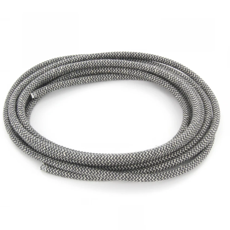 Zigzag cotton fabric cable, charcoal and natural linen - 3 m