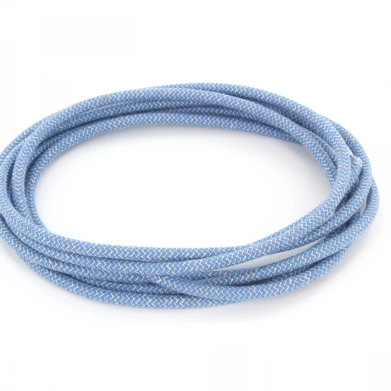 Zigzag cotton fabric cable, steward blue and natural linen - 3 m